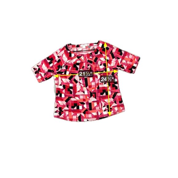 Liz Claiborne Geometric Print Blouse Pink Black Sz XL Pleated Neck Career Office - Picture 7 of 9